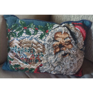 Christmas Tapestry Santa With House And Mountains